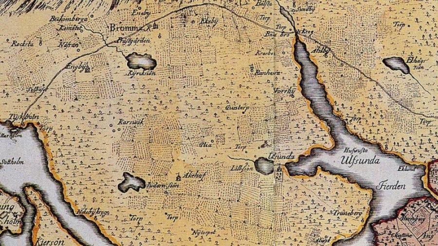 Del av Stockholmskarta som visar  Brommalandet, mitten av 1700-talet